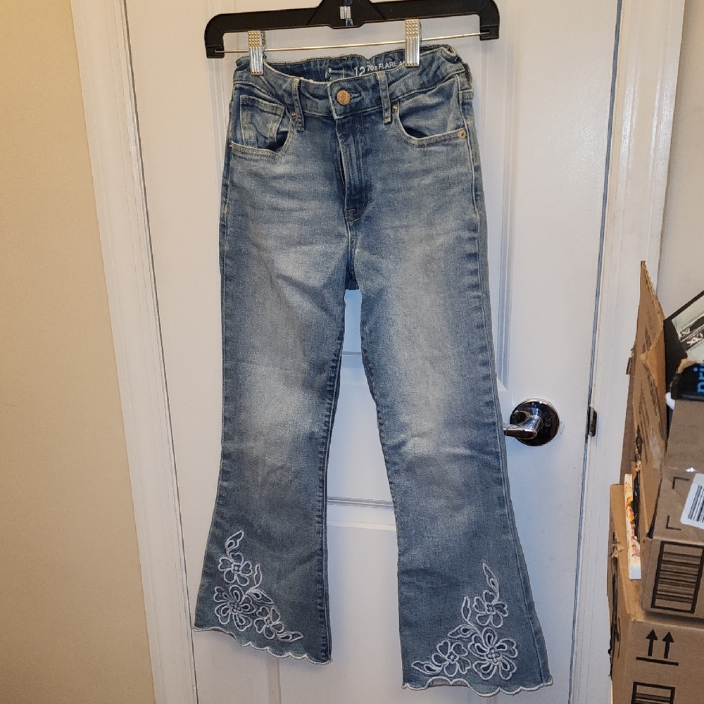 Embroidered Flare Girls' Jeans - Light Wash Blue